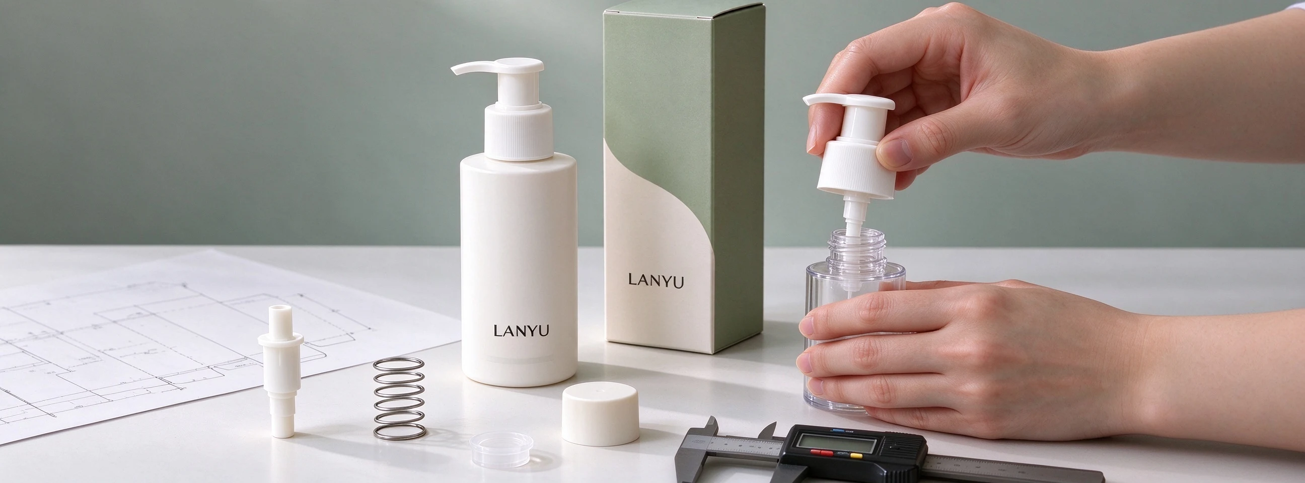 Pump and bottle-neck selection with dispensing components