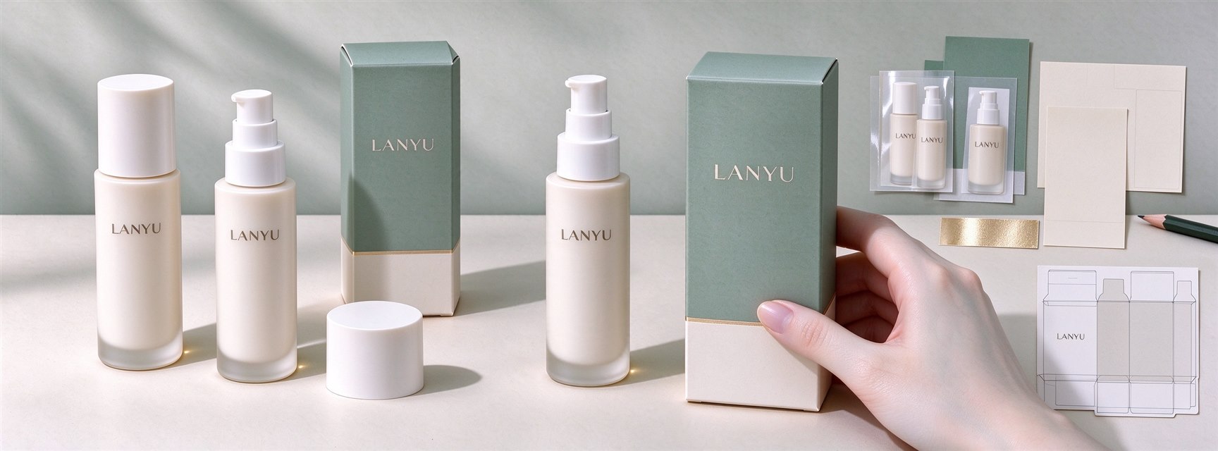 LANYU bottle and carton options shown with sample packaging references