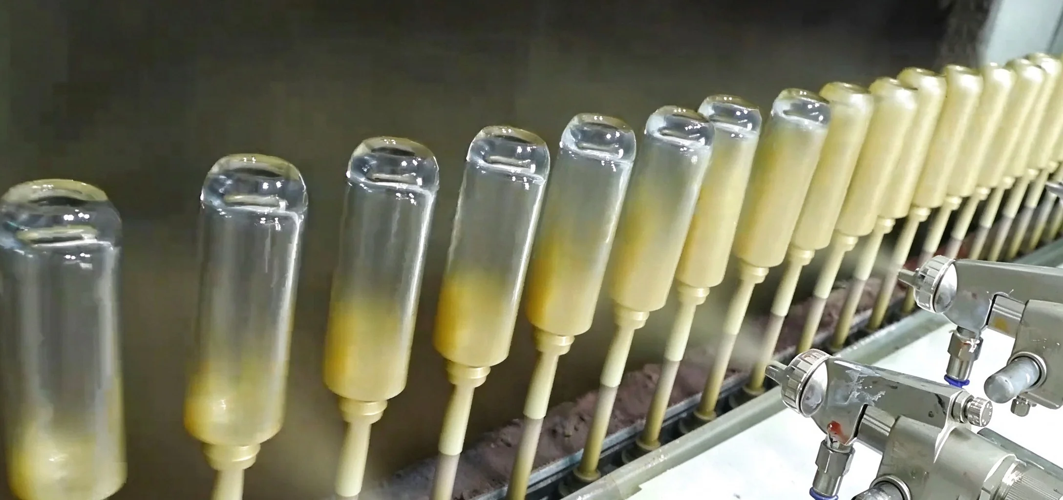 Bottles on the spray-coating line